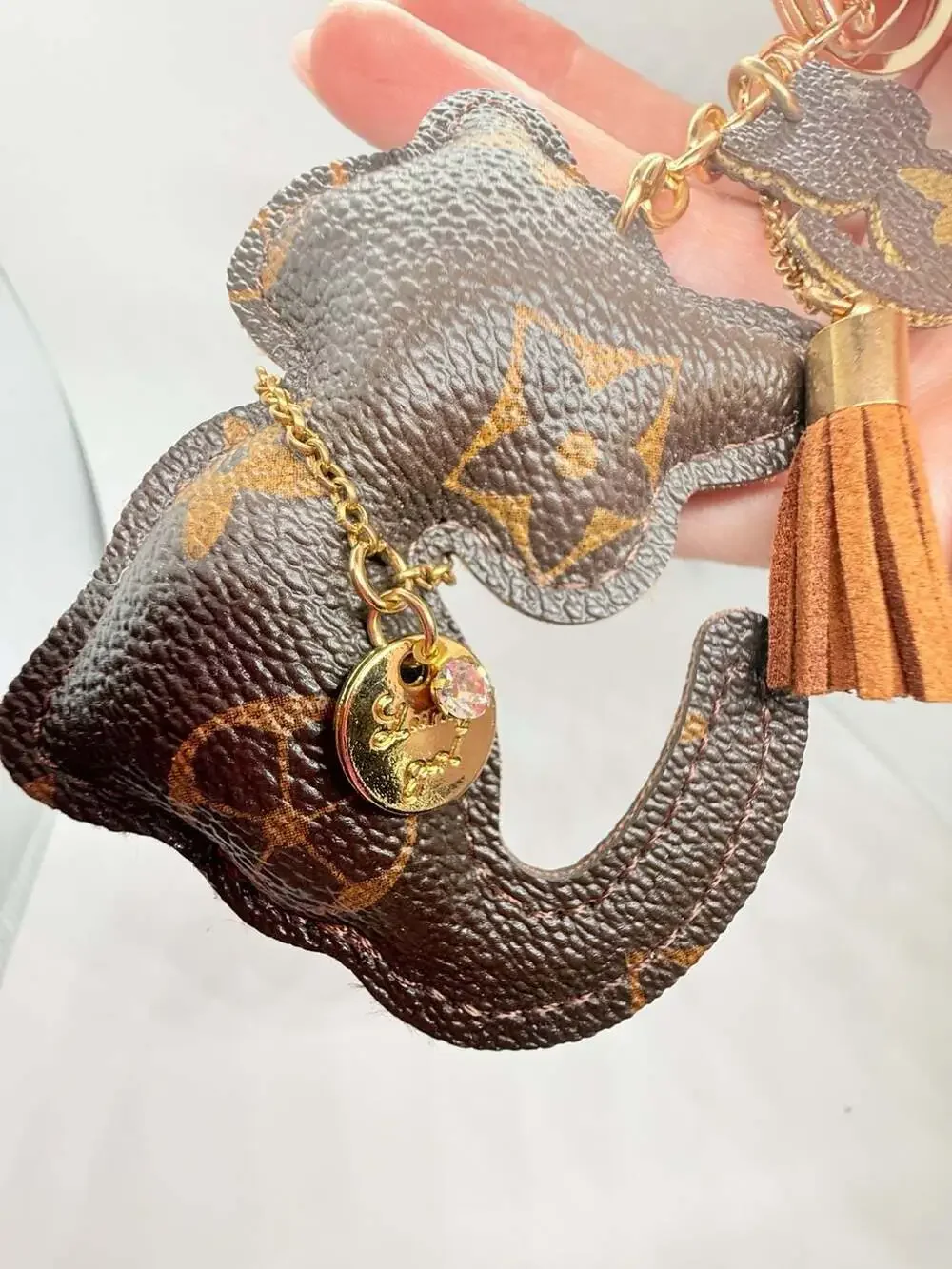 Unbranded Cat Keychain Monogram PU Leather Tassel Pendant Brown